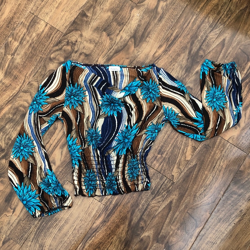 Charlotte Russe Teal and Brown Patterned BlouseCharlotte, S